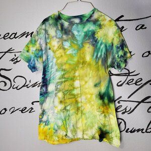 Tie Dye Green and Black tshirt, unisex, M